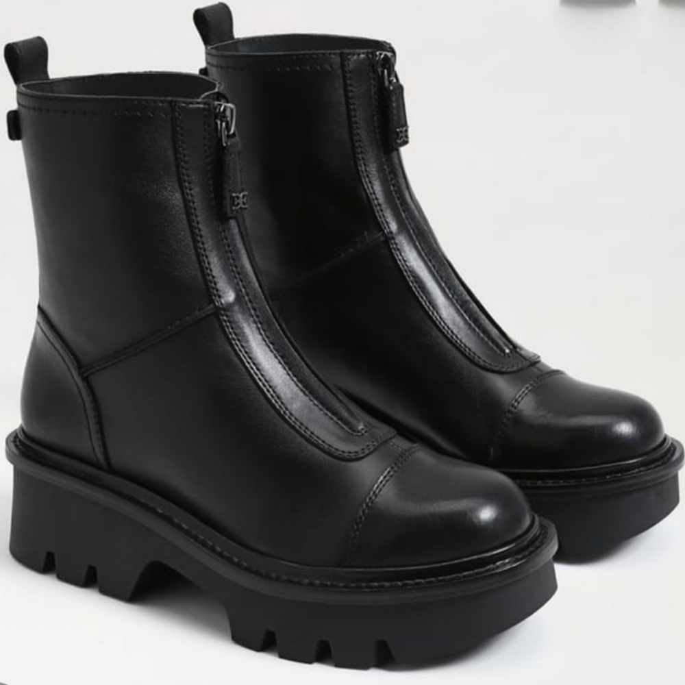 BNWT Sam Edelman Black Leather Front-Zip Ankle Boots